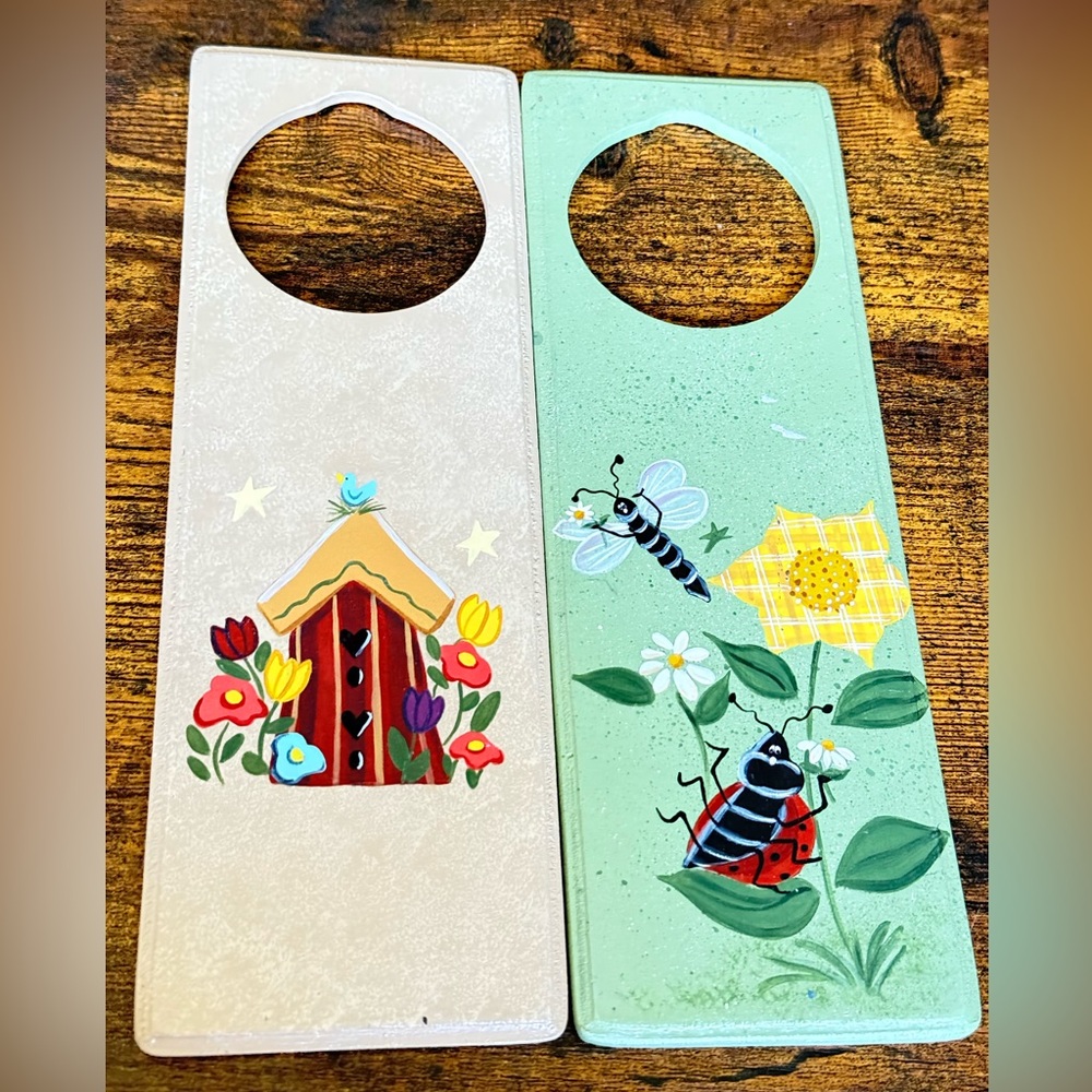 Pair Decorative farmhouse style Door Hangers with Insect and Floral Design